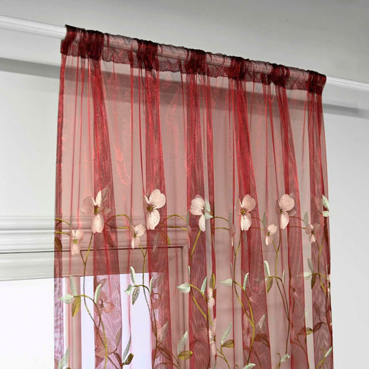 pureaqu Floral Embroidered Sheer Window Curtains for Living Room 84 Inches Length Country Rustic Embroidery Window Voile Tulle for Girls Bedroom/Sliding Glass Door Rod Pocket 1 Panel W52 x L84 Inch