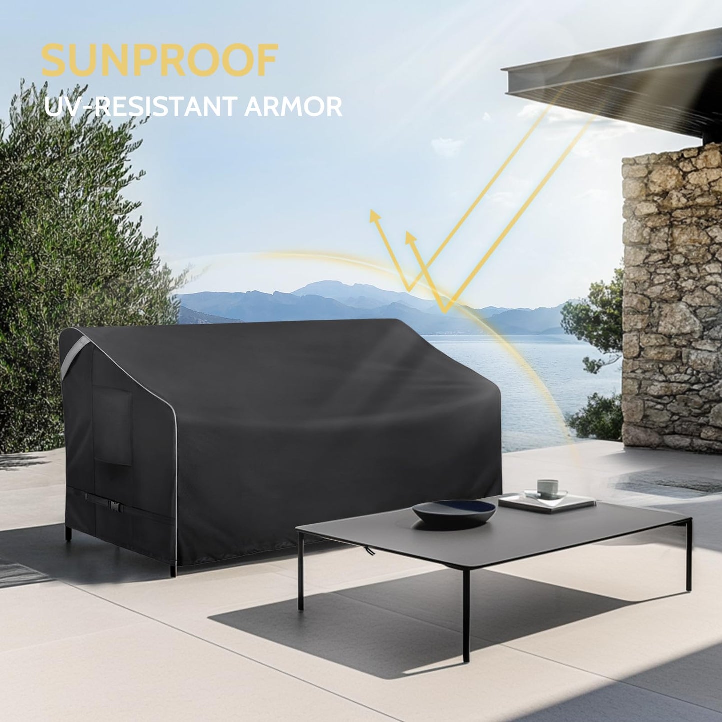 COSFLY Outdoor Patio Sofa Covers Waterproof, Heavy-Duty UV-Resistant Furniture Covers, Adjustable Fit with Buckle Straps, Fits 3-Seater Sofa up to 79"W x 38"D x 35"H ( Black)