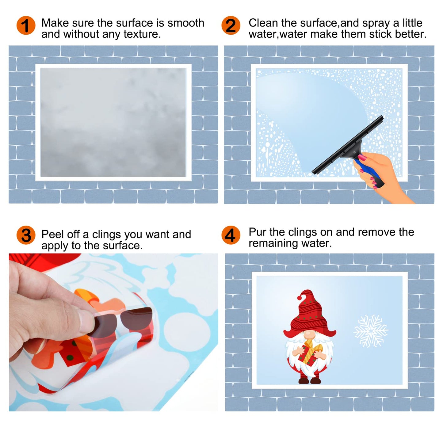 Christmas Window Clings 245pcs Christmas Decals Reusable Double Sided Printed Self Adhesive Window Decorations Santa Claus, Moose, Snowman,Socks,Dwarfs,Xmas Tree and Snowflakes Window Clings, 9 Sheet