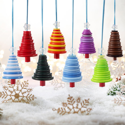 Soulchen 8 Pcs Colorful Button Christmas Tree Ornaments Kits Hanging Stacked Button Christmas Ornaments Homemade Sewing Decorations for Stocking Filler Gifts Holiday Party Favors Xmas Tree Decoration