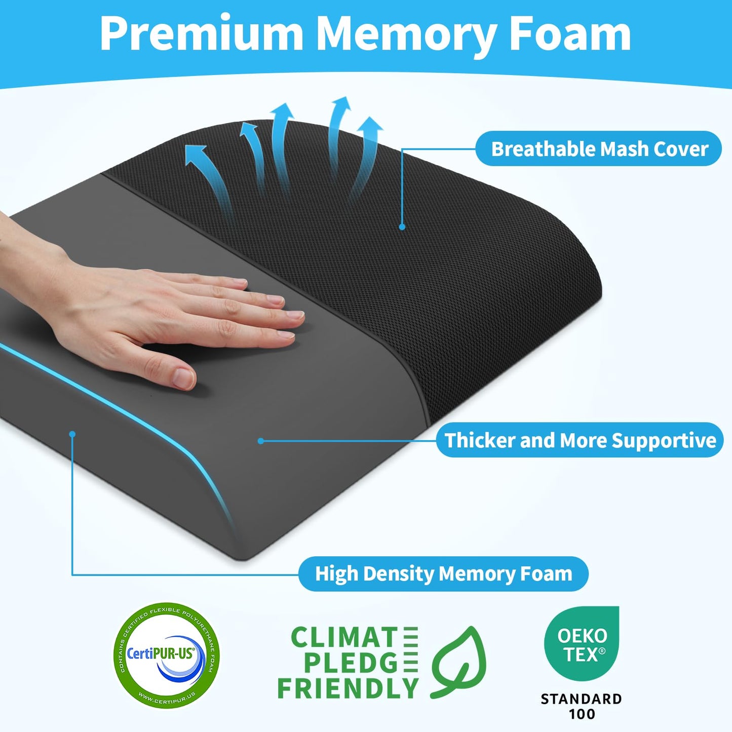 TranquilRelax Large Seat Cushion, Memory Foam Cushion for Long Sitting Hours on Office Chair, Car Seat, Non-Slip Chair Pad for Sciatica, Coccyx, Tailbone Pain Relief & Post-Surgery Recovery (Black)