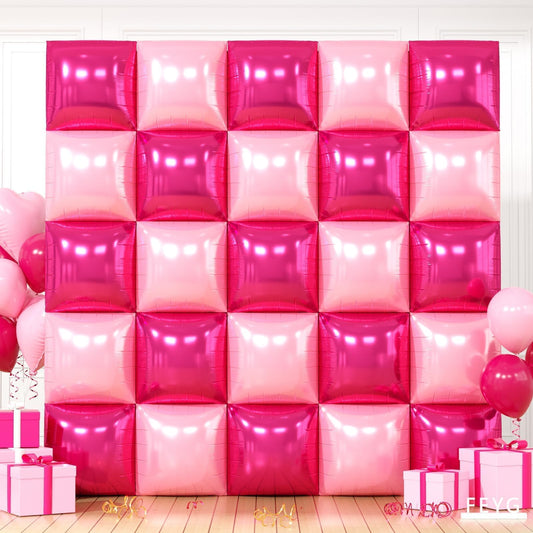 Hot Pink and Rose Double Sided Square Foil Balloons Wall,19 Inches Pink Metallic Foil Balloons Tunnel Arch Kit for Girls Bachelorette,Wedding,Anniversary,Mothers Day Party Background Decorations