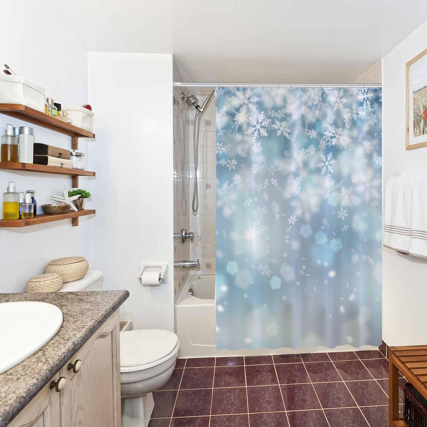 Allenjoy 72x72 inch Winter Shower Curtain Falling Snowflake Bokeh Ice Wonderland Bathroom Curtain Durable Waterproof Fabric Bathtub Sets Home Decor