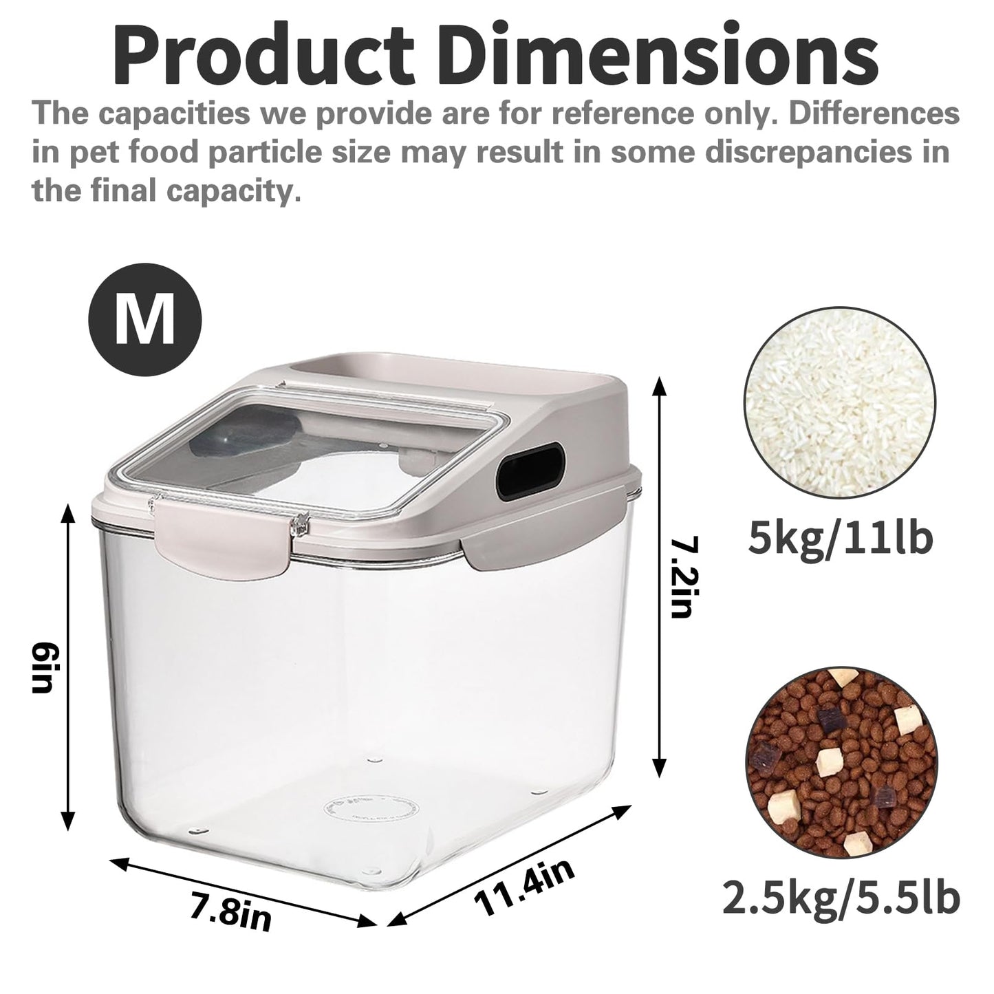 Fhiny 5.5LB Dog Food Storage Container, Airtight Pet Treat Bin Translucent Dry Food Grain Storage Barrels Sealed Bucket Moisture-Proof Plastic Cat Puppy Food Bin with Seal Locking Lid Keep Fresh