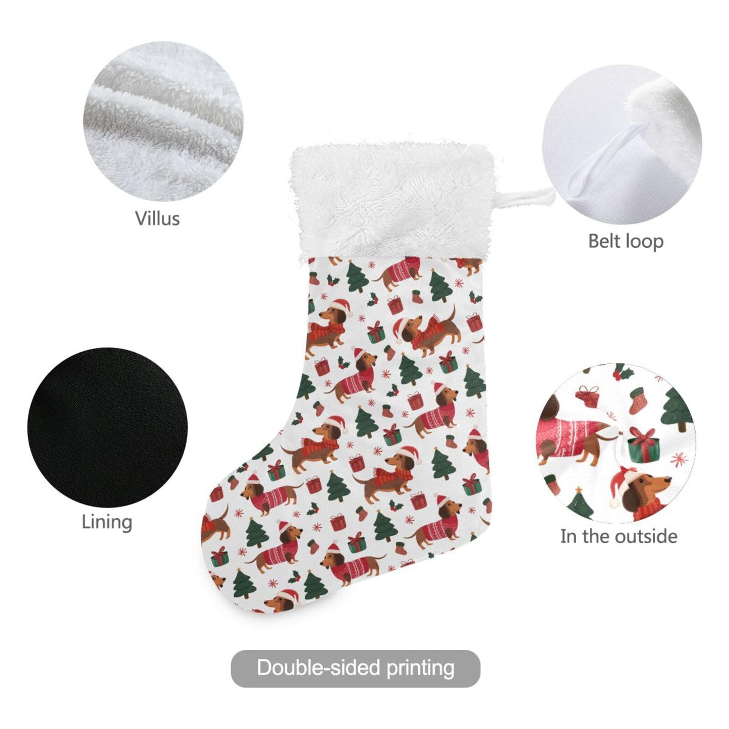 JUDIAN Christmas Stocking 18 inch with White Cuff, Classic Hanging Stockings Xmas Stockings Ornament Gifts for Fireplace Mantel, Holiday Decorations for Family, Party, Gift Giving (1 Pcs)