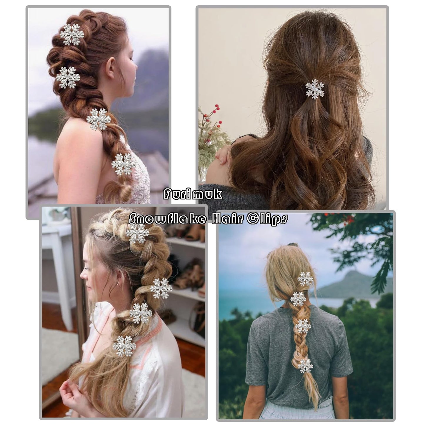 Sparkly Rhinestone Snowflake Hair Clip Hair Barrettes, Christmas Metal Alligator Clips Hair Accessories for Women Princess Long Thick Hair Winter Xmas Hairpins Christmas Party Gifts