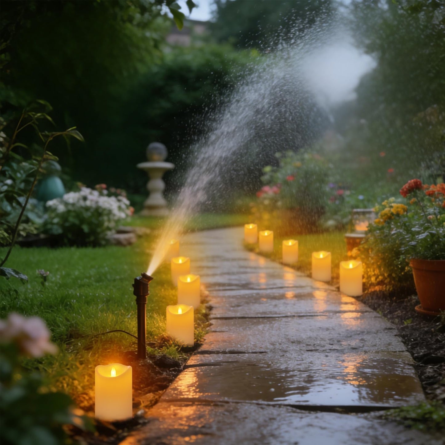 Haown Outdoor Indoor Flameless Candles, Patented 3D Dual-LED, Set of 6 Slanted Top Durable Plastic Pillars with 2 Remotes & Timer, Non-Melting Waterproof Battery Candles for Patio Garden (Ivory)