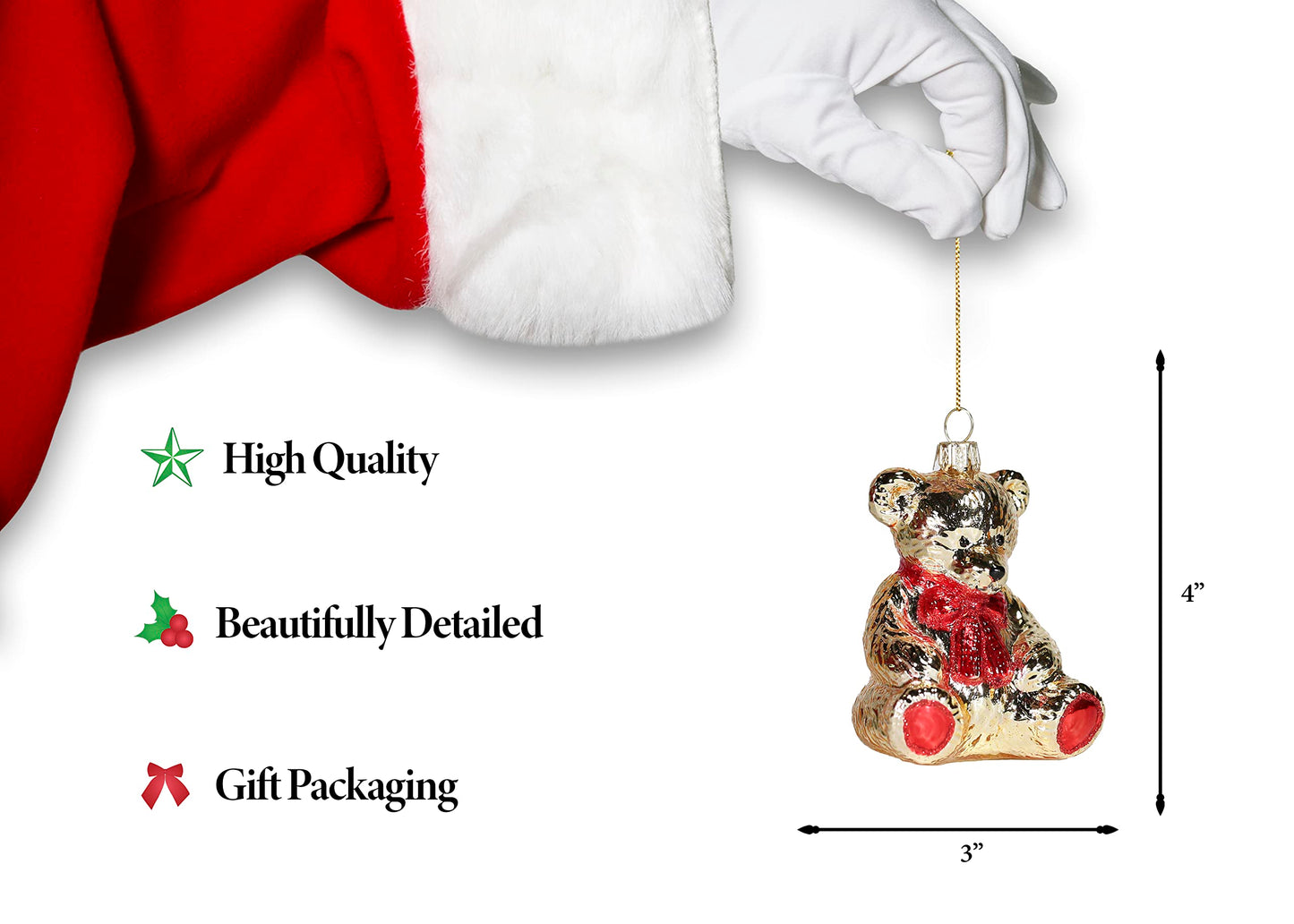 North Star Christmas | Golden Teddy Bear Glass Ornament | Baby Collection