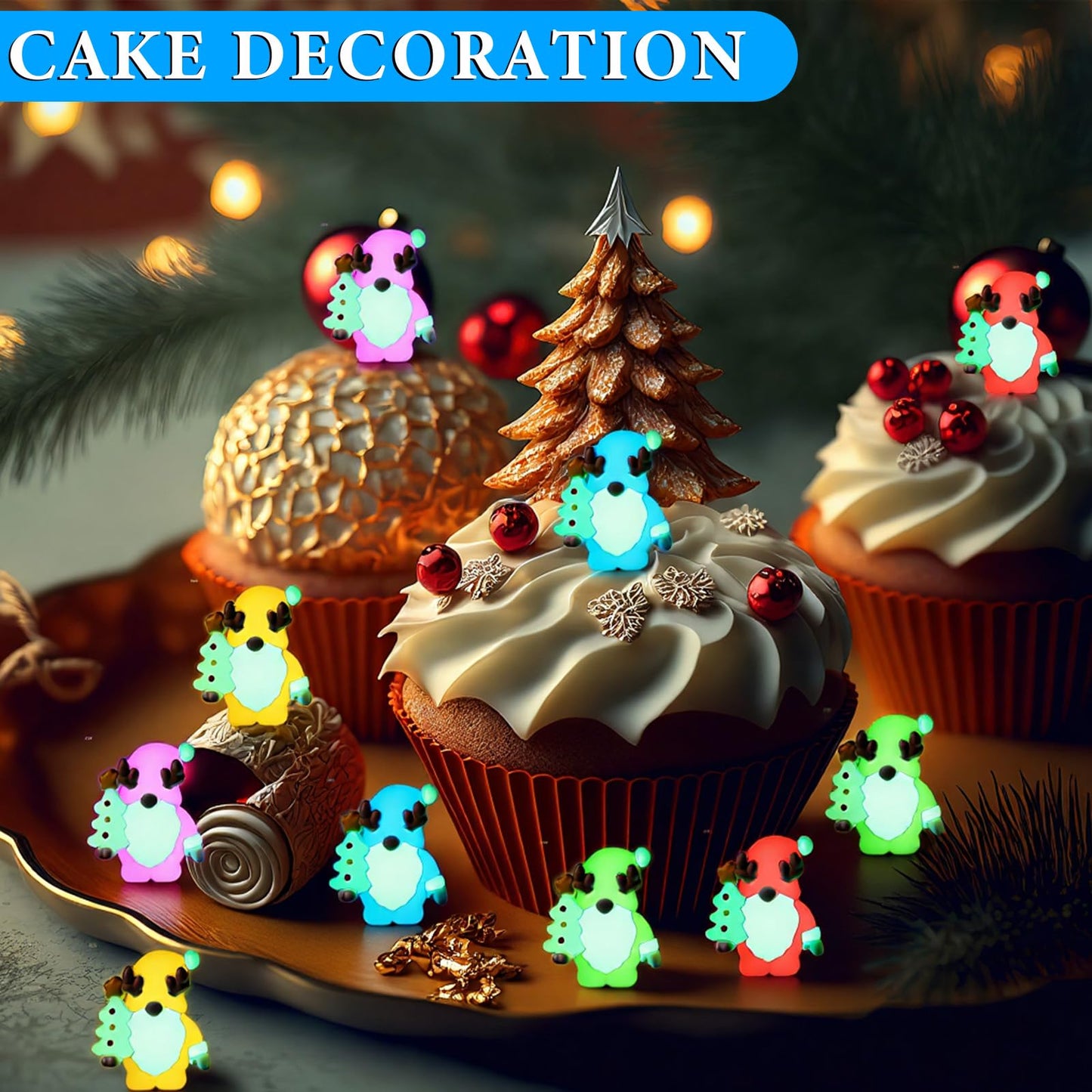 Sonwyoung 30 Pcs Christmas Mini Gnomes Figurines Bulk Glow in Dark Luminous Santa Miniature Tiny Ornaments Christmas Village Decor Hide and Seek Mini Gifts Xmas Tree Home Party Craft Decoration