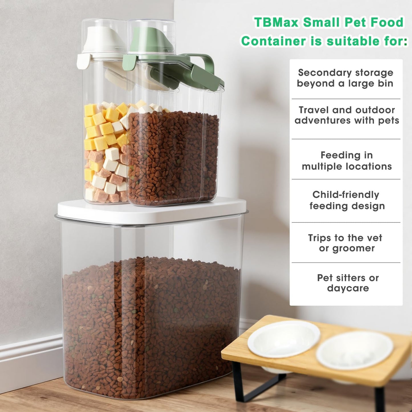 TBMax Rice Container Cereal Storage Container 2 Pack, Kitchen Pantry Dry Food Storage Holder with Easy-Pouring Spout & Handy Cup, Small Pet Dog Cat Food Dispenser for Daily Feeding