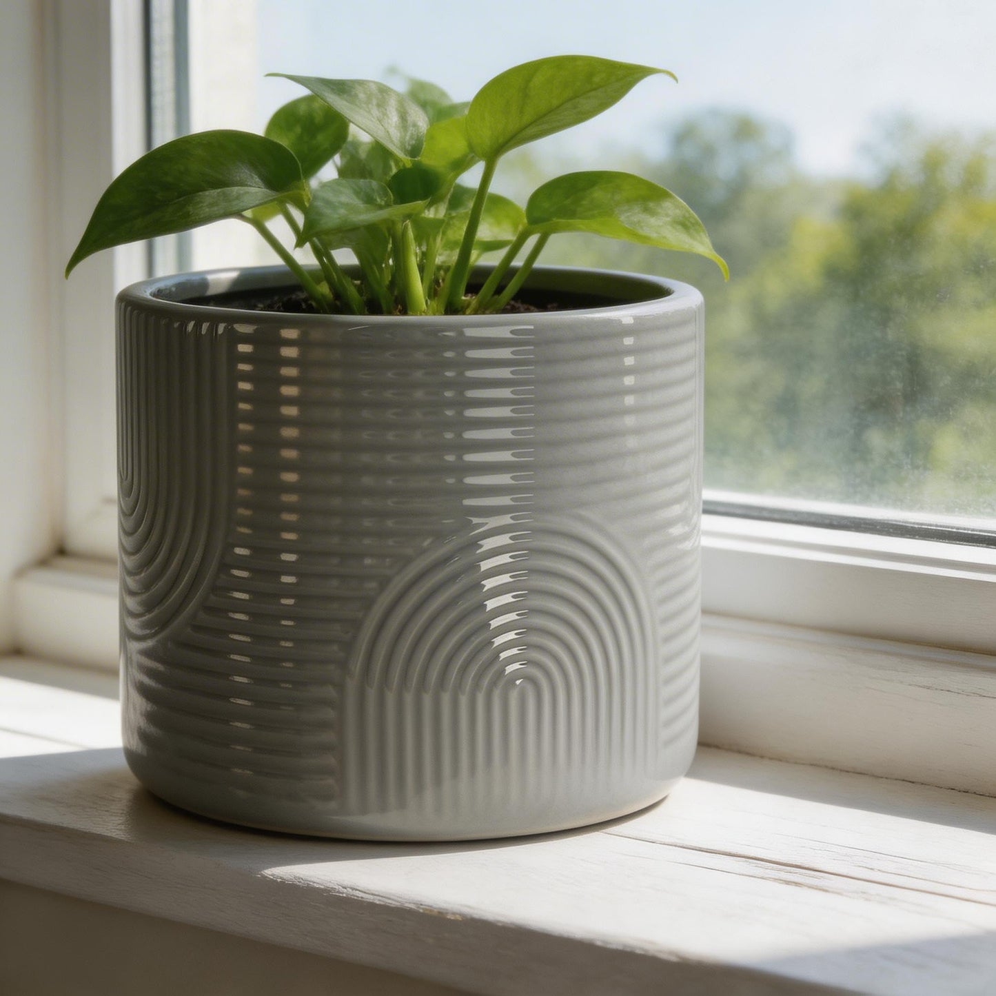 ÈMJÉ LUXE 6 Inch Ceramic Plant Pot – Decorative Indoor Planter (No Drainage Hole) for Succulents, Herbs & Houseplants – Modern Tabletop Desk Planter – Stone Gray