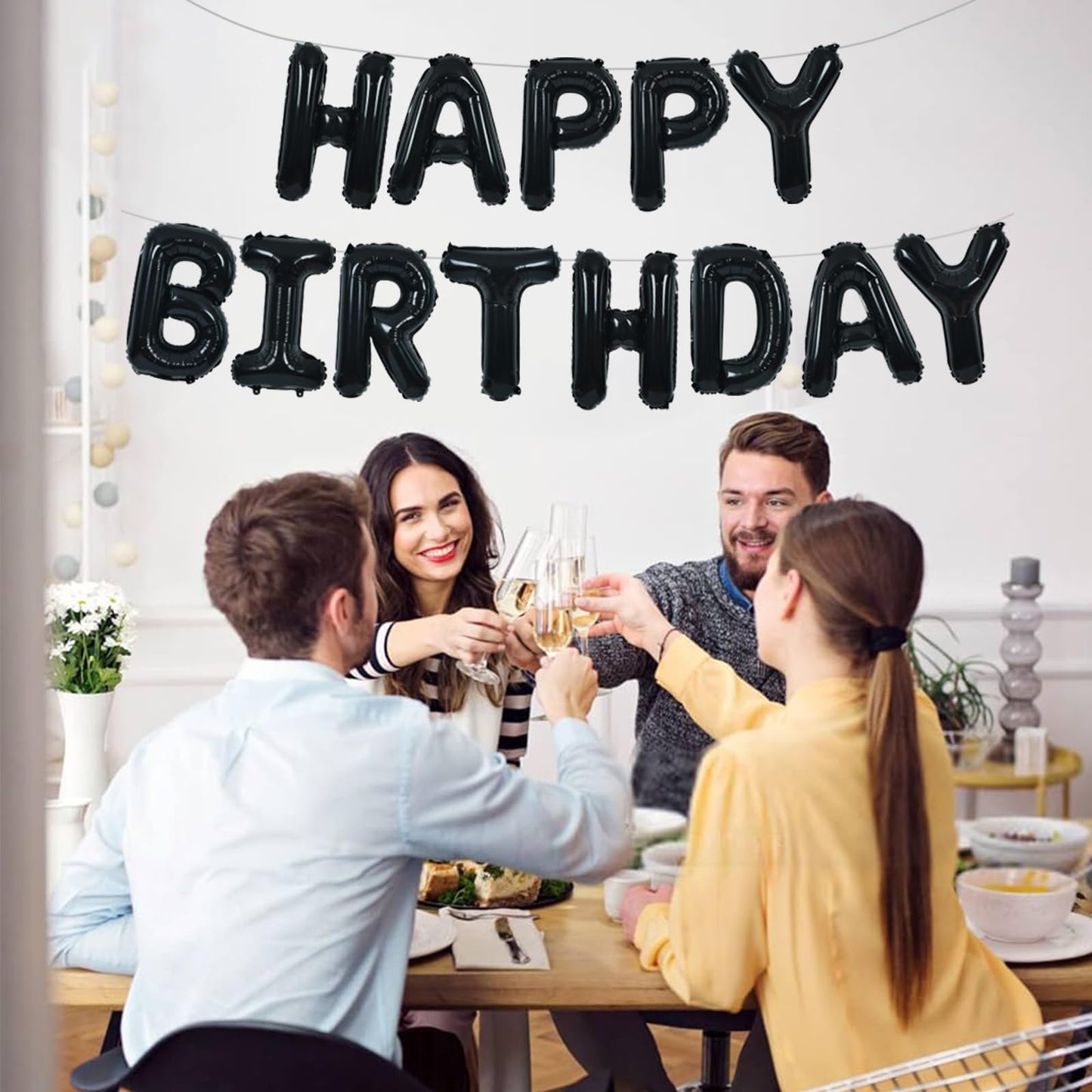 TONIFUL Black Happy Birthday Balloons Banner 16 Inch Mylar Foil Letters Birthday Sign Banner Bunting Reusable for 30th 40th 50th 60th Adults and Halloween Supplies