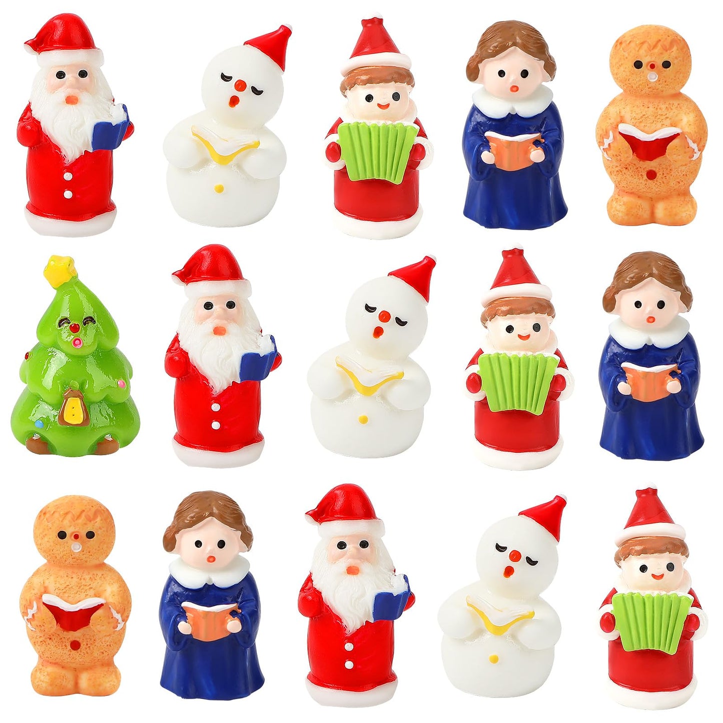 DTOFOOT 16 Pcs Mini Christmas Figurines for Snow Globes,Christmas Tiny Resin Carolers Snowman Gingerbread Man Figurines for Village Garden Table Plant Pot Decor