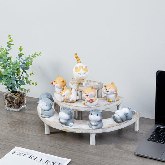 MyGift 3 Tier Wooden Display Riser Stand, Cupcake Stand & Perfume Organizer, Rustic Whitewashed Tiered Display Shelf for Desserts, Nail Polish, Makeup, Plants & Collectibles