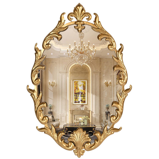 Fitous Oval Gold Baroque French Vintage Wall Mirror, 24"x16" Antique Vanity Ornate Decorative Mirror with Metal Frame, Carved Pattern for Living Room, Entryway, Hallway, Bedroom,Bathroom