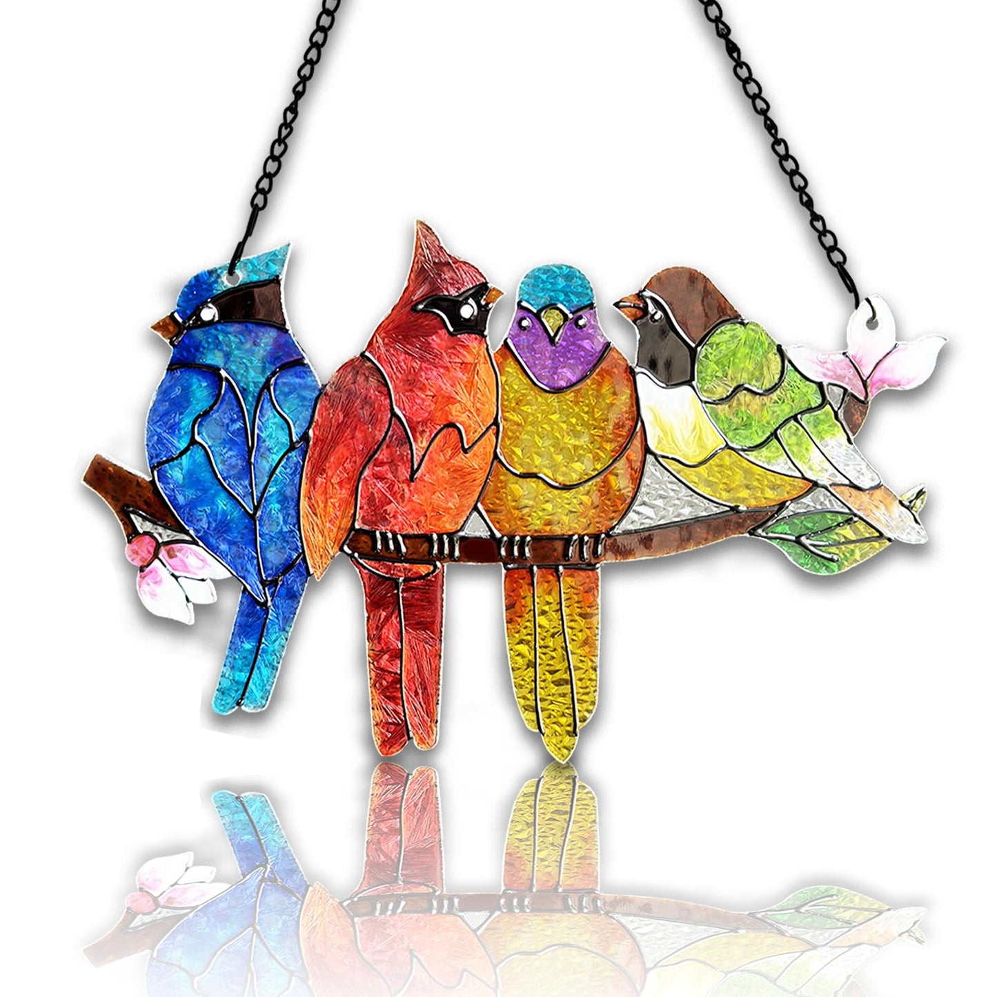 DASTOLL Stained Glass Window Hanging - Birds on A Branch Suncatcher for Window Doors Home Decoration, Valentine's Day Mother's Day Birthday Bird Lover Gifts for Women, Men, and Mom Grandma