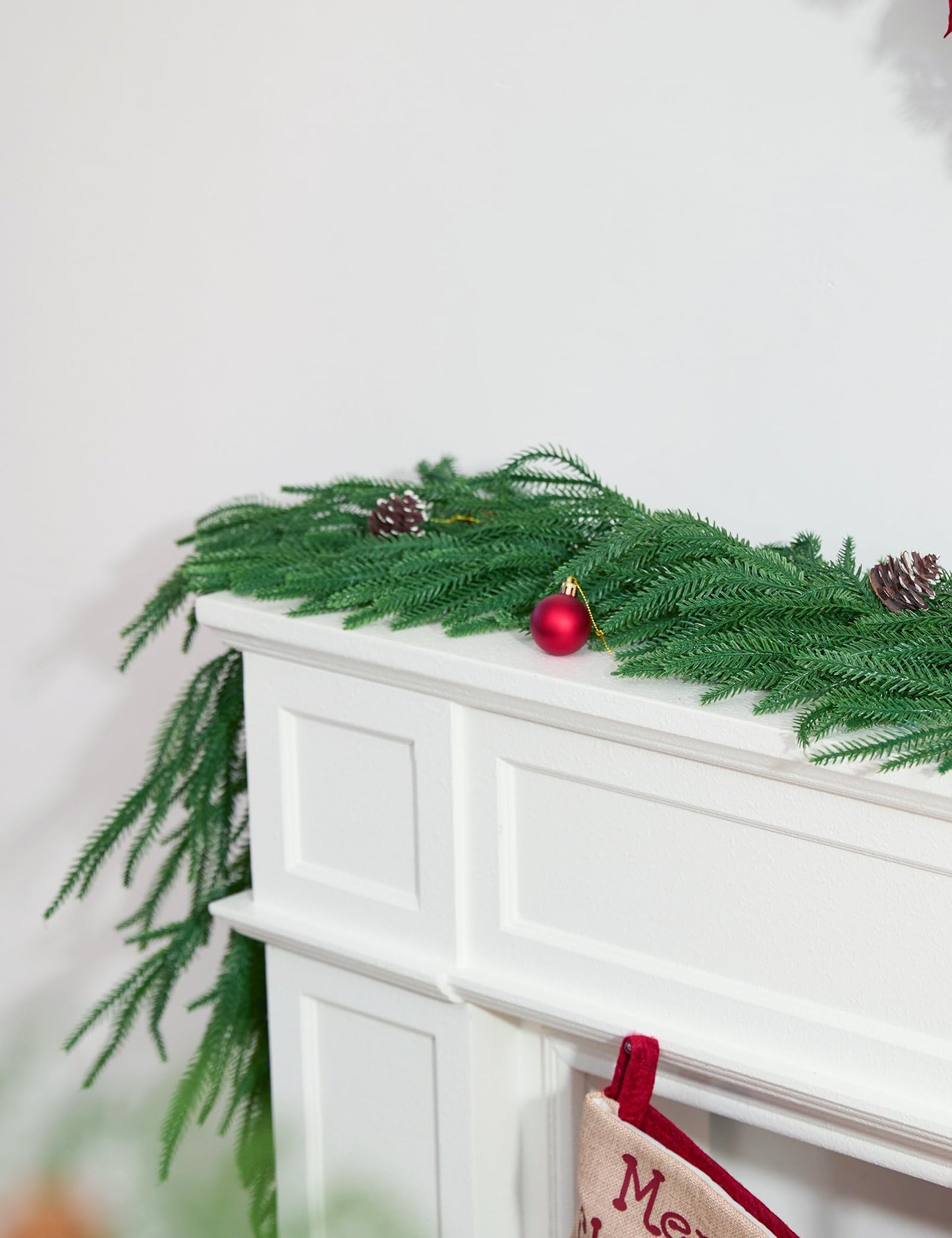 Heleze 6 Ft Norfolk Pine Garland Realistic - Christmas Mantel Garlands, Faux Norfolk Pine Natural Touch Garland for Table Fireplace Stairs Christmas Decorations