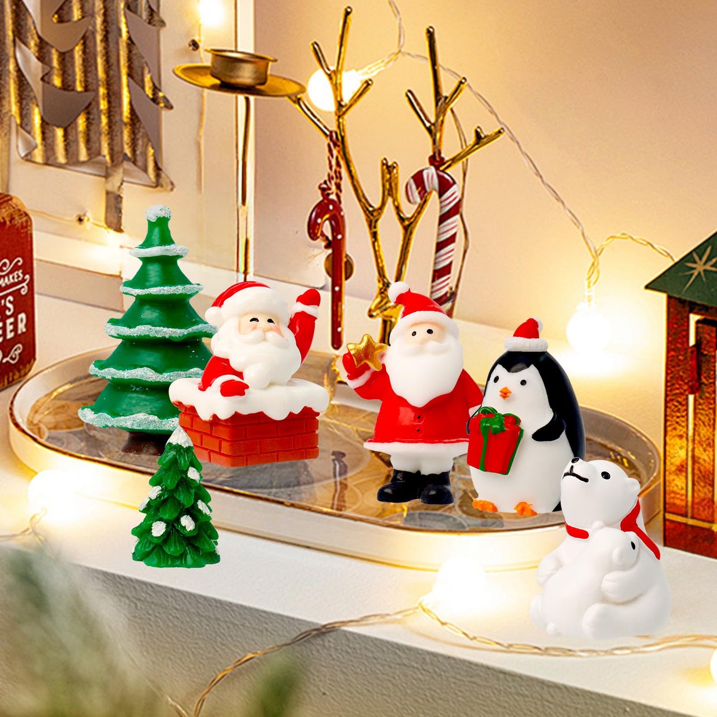 Bbiamsleep 40 Pcs Mini Resin Christmas Figures Miniature Christmas Figurines Xmas Miniature Ornaments Snow Globe Figurines for Fairy Garden Xmas Snow Globes Village Decor