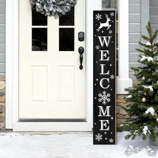 Christmas Wooden Porch Sign 47" Elk Large Welcome Sign for Winter Home Decoration Front Door Yard Xmas Party Decor