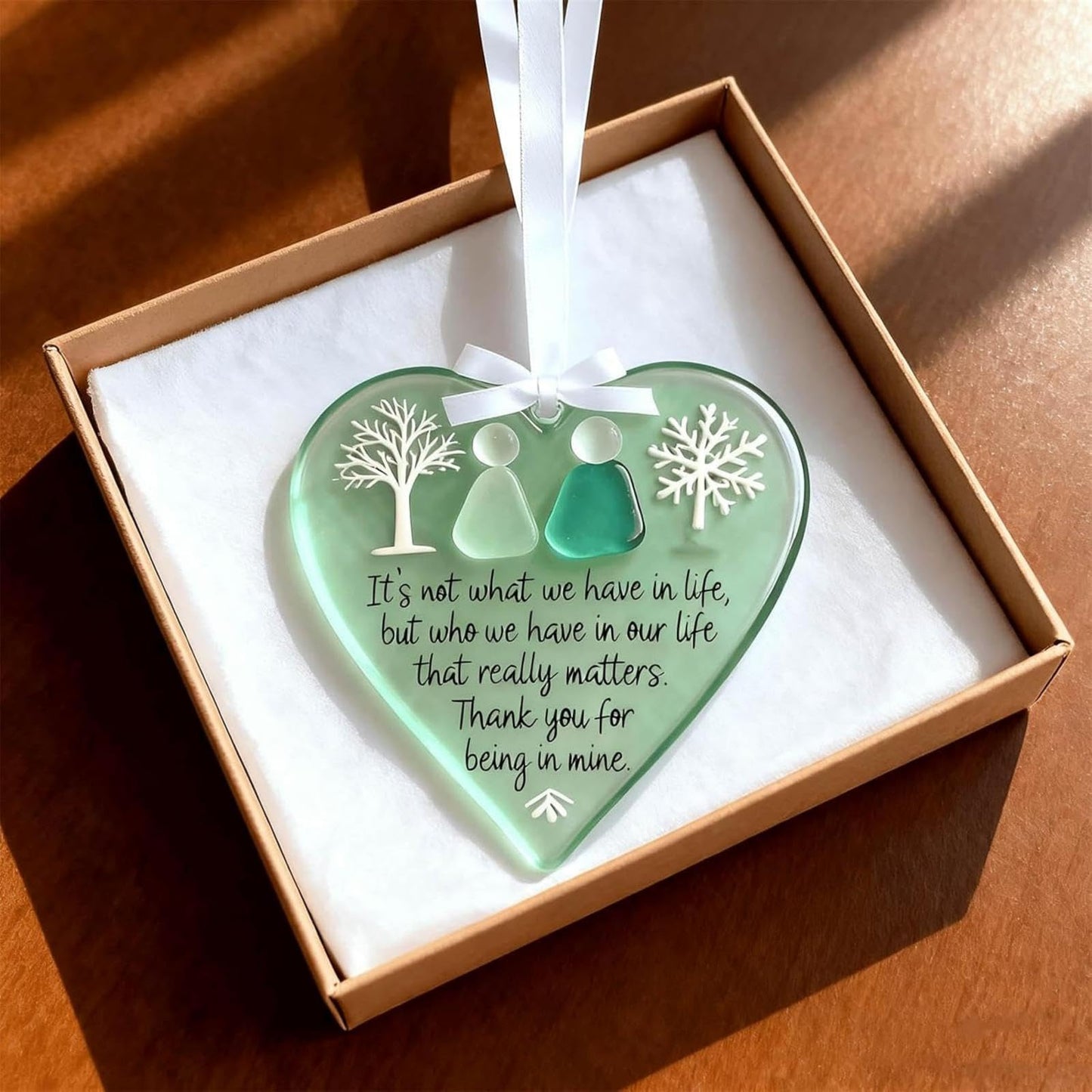 Friendship Snowflake Keepsake Ornament, Sea Glass Friendship Decor, Christmas Tree Seaglass Heart-Shaped Hanging Decorations for Best Friends, Friendsgiving Gifts for Bestie(Mix)