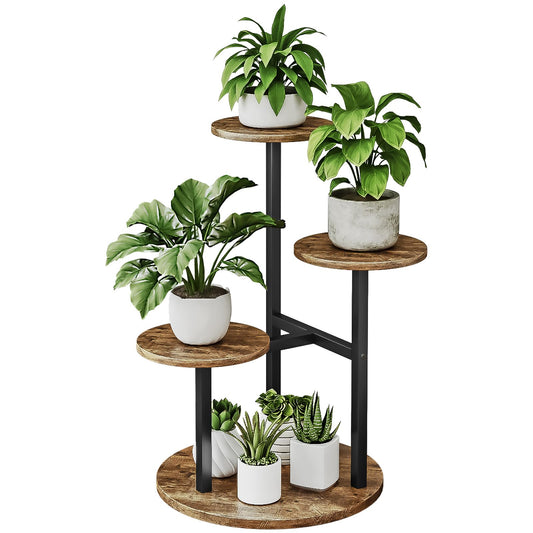 INGIORDAR Plant Stand Indoor Outdoor Corner Flower Stands Multiple Flower Pot Holder for Patio Garden Balcony Living Room (Black+Rustic Brown, 4 Tier)