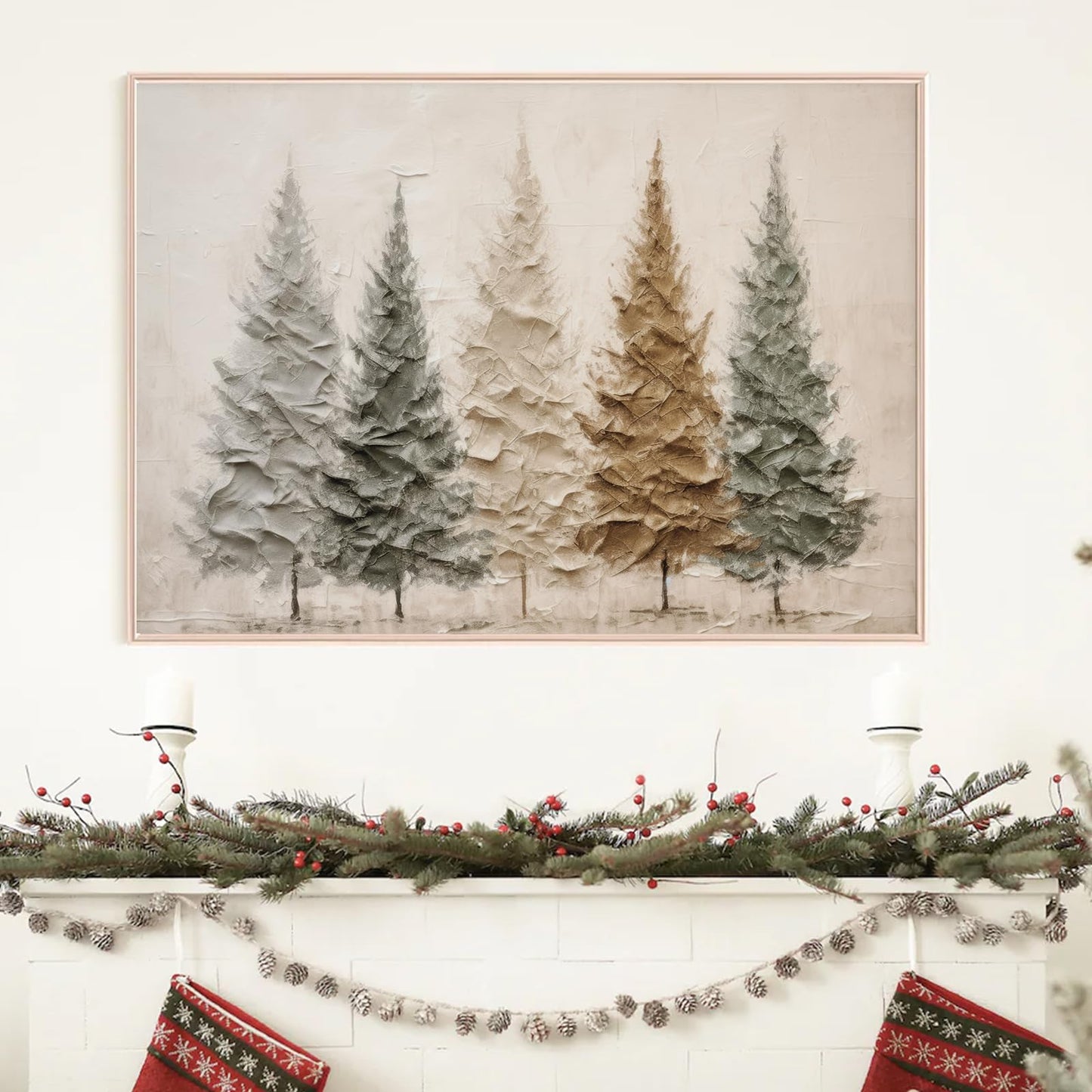 JarThenaAMCS Christmas Canvas Wall Art Prints Oil Painting Pine Forest Art Poster Winter Landscape Wall Decor For Xmas Gallery Living Room Bedroom, UNFRAMED, 16 x 24 Inch