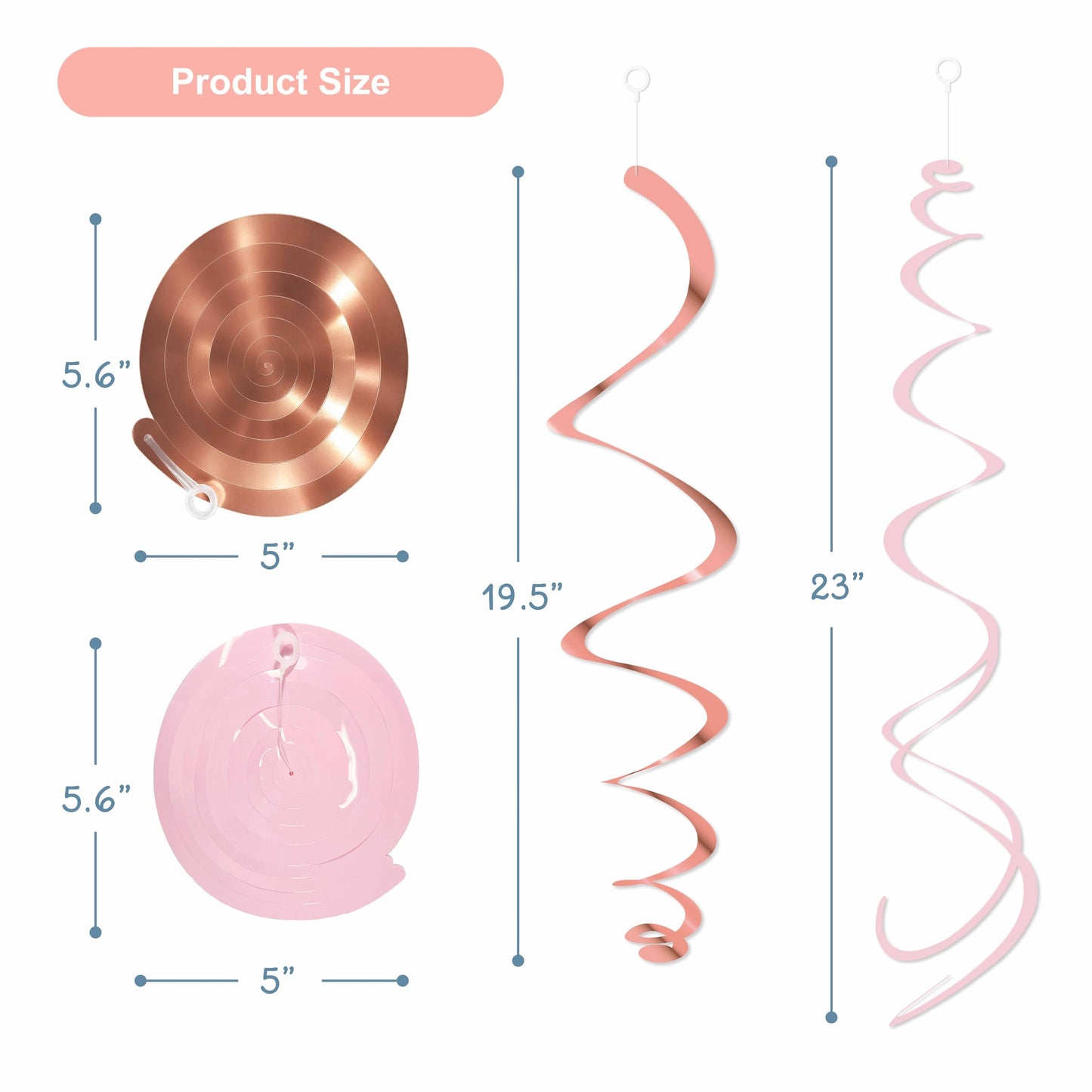 HonuGoGo Pink Hanging Swirl Decorations for Party – 42PCS Rose Gold Foil Ceiling Streamers with Hooks for Birthday, Bridal Shower, Bachelorette, Holiday Celebrations