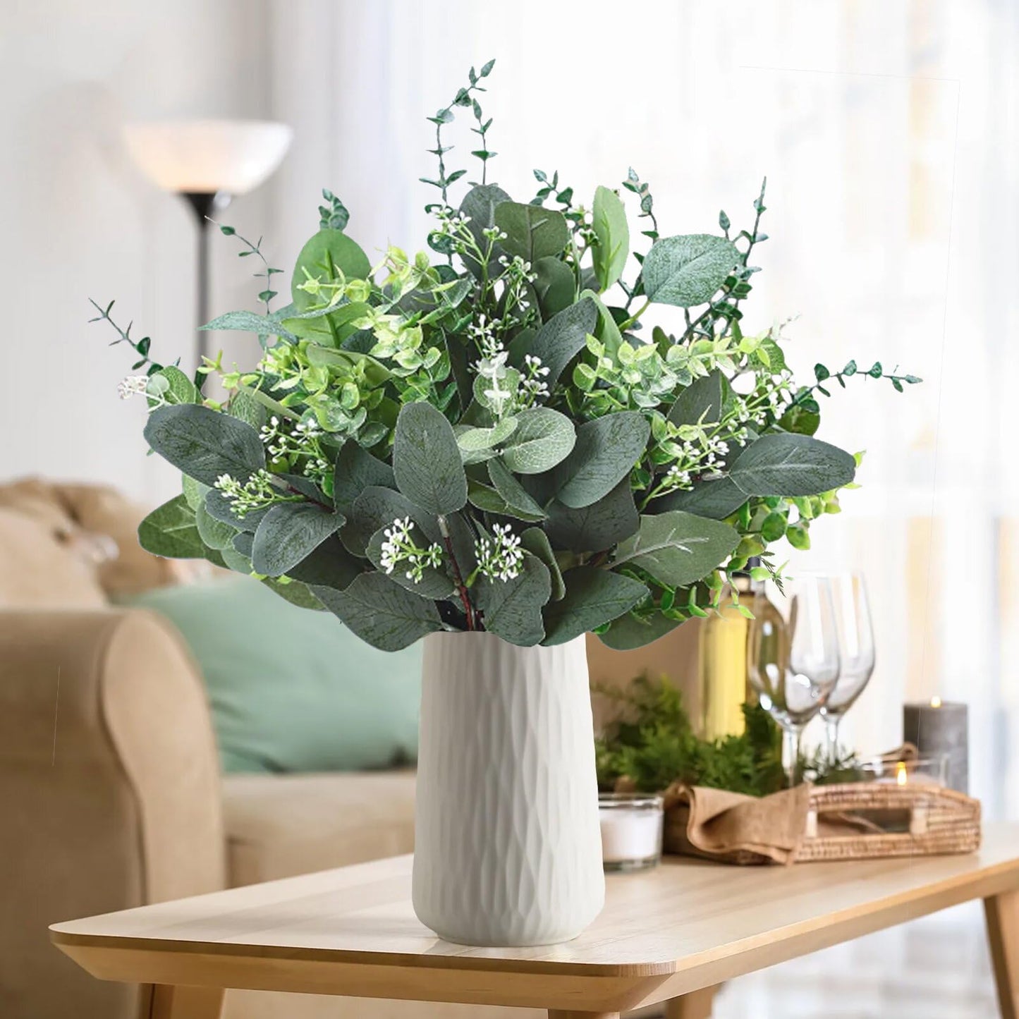 FENYUAN Eucalyptus Stems Bulk 30 Pcs, 4 Kinds Mixed Artificial Silver Dollar Eucalyptus Leaves Bundle Faux Greenery Branches for Wedding Vase Bouquet Floral Arrangement Centerpiece Home Decor