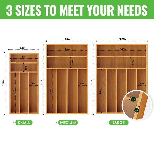 Bayting Small Silverware Organizer, Bamboo Kitchen Drawer Cutlery Organizer, Utensil Holder, Flatware Organizer Tray (14.2"x6.7"x1.6")