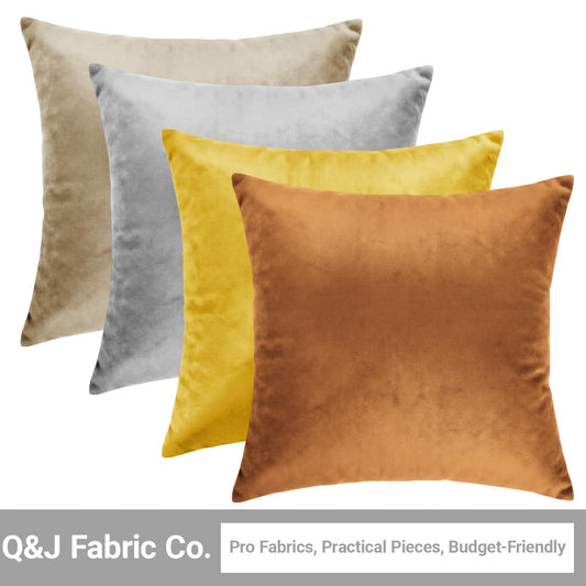 Q&J FABRIC CO. 4 Pack Velvet Decorative Throw Pillow Covers,Soft Square Cushion Case 18x18 Inch Pillow Covers for Living Room Couch Bed Sofa Outdoor Home Decor(Gold/Orange/Silver Grey/Light Coffee)
