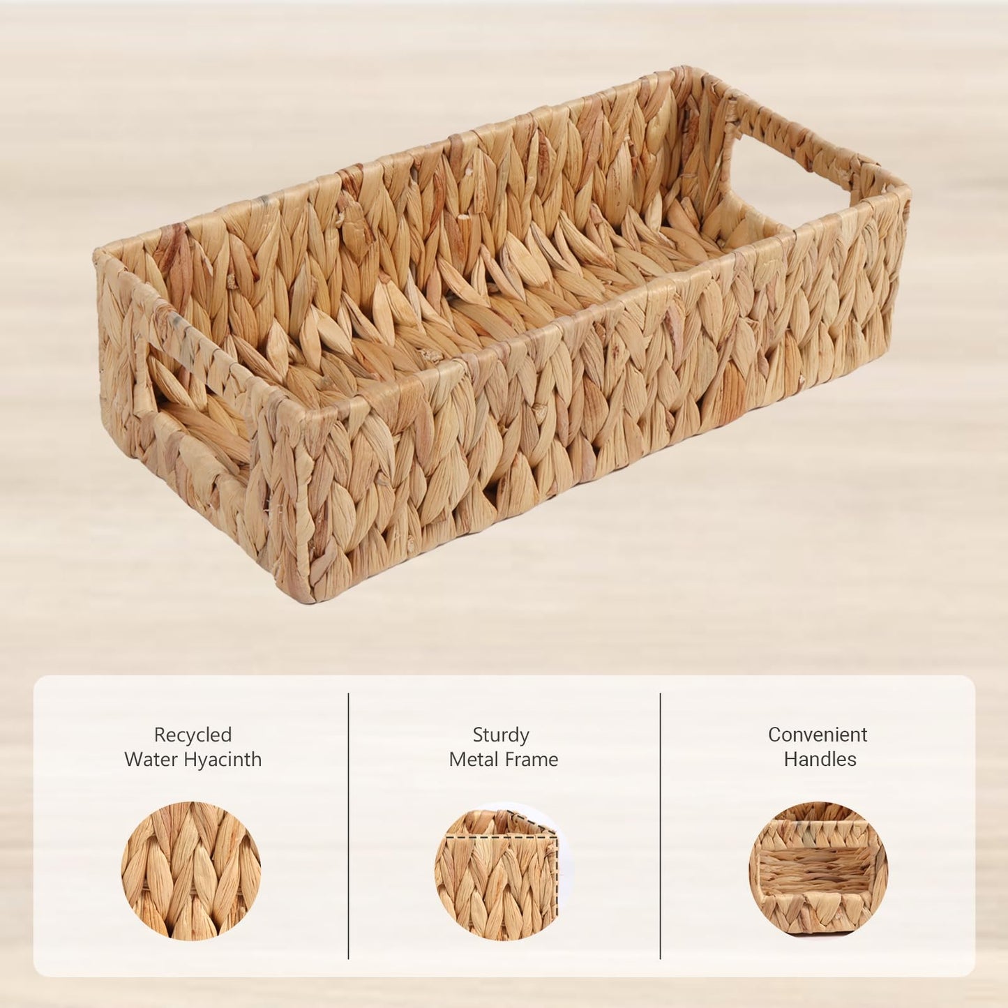 Toilet Tank Basket,Water Hyacinth Woven Storage Basket with Handles for Bathroom Organization - Toilet Paper Holder & Storage Bin, Handwoven Natural Basket (2-Pack)