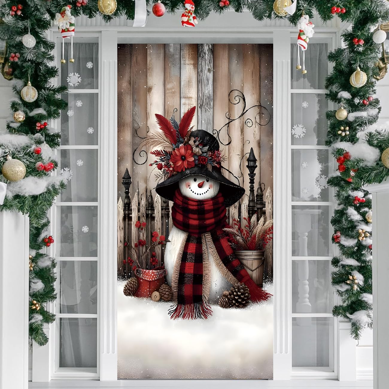 Irisbell Christmas Door Cover with Elastic,35'' x 83'' Stretchy Cloth Front Door Cover Decoration Christmas Party Banner Supplies for Indoor Outdoor (Pattern 1)