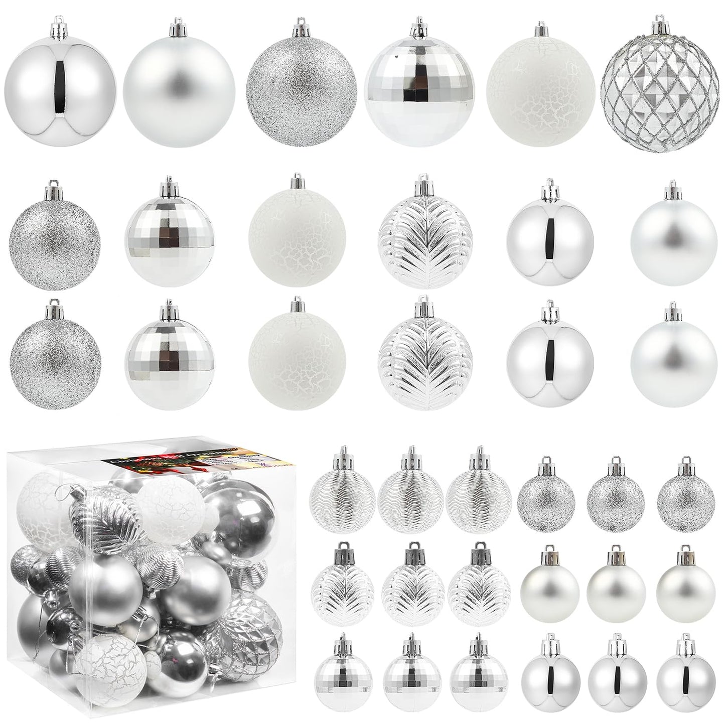 LANGXUN 36pcs Silver Christmas Tree Decorations Balls, Bolas De Navidad, 2025 Christmas Decor, Indoor Outdoor Shatterproof Christmas Ornaments, Xmars Party Wedding Suppiles