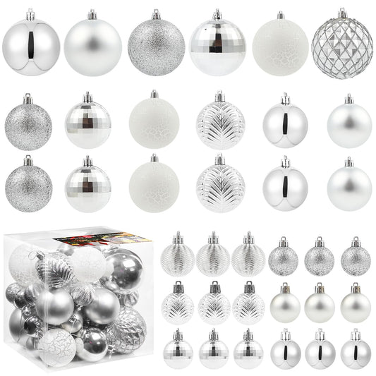 LANGXUN 36pcs Silver Christmas Tree Decorations Balls, Bolas De Navidad, 2025 Christmas Decor, Indoor Outdoor Shatterproof Christmas Ornaments, Xmars Party Wedding Suppiles