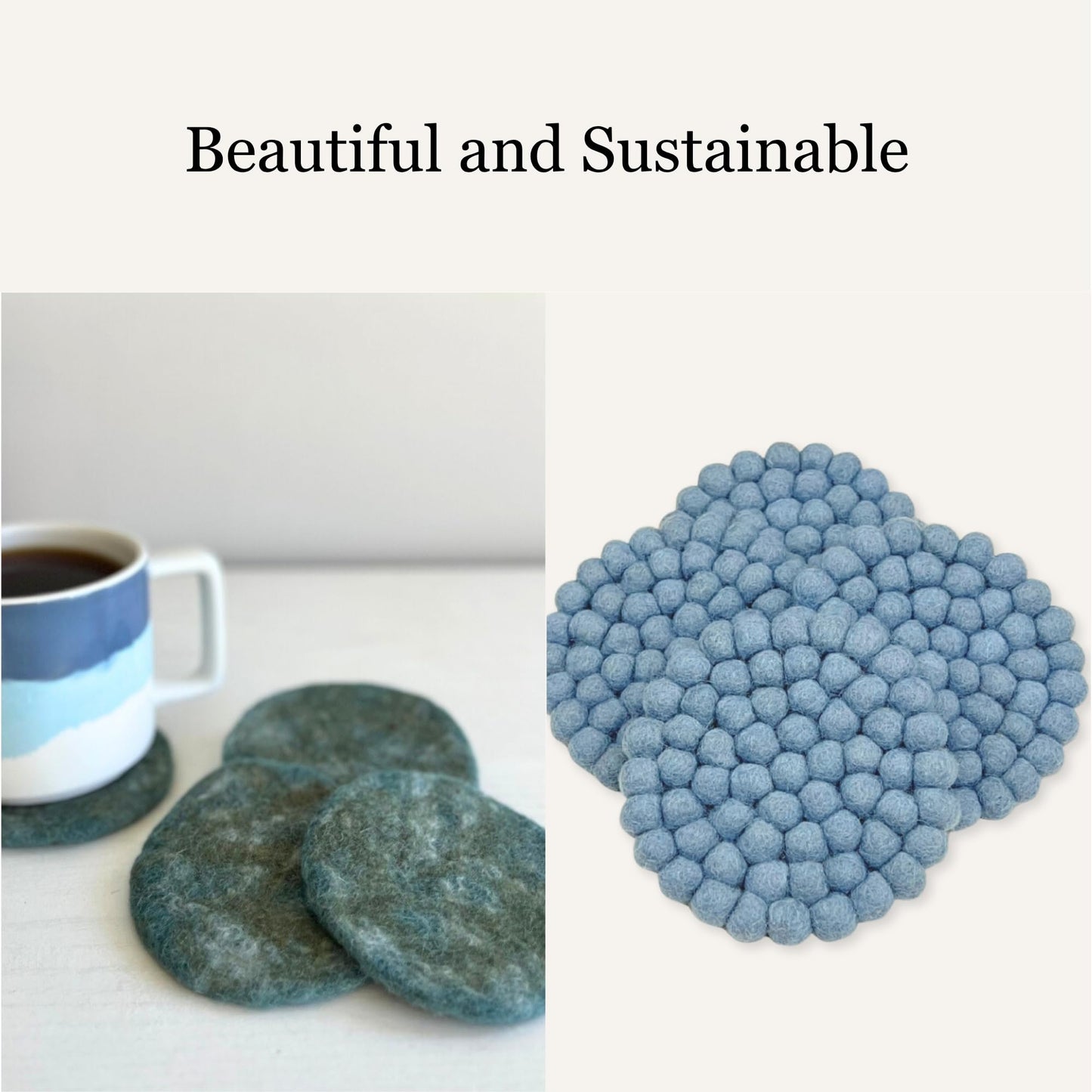 Humble Hilo Handmade Felt Coaster, 3.9 inches, Set of 4 (Grey Marbelized)