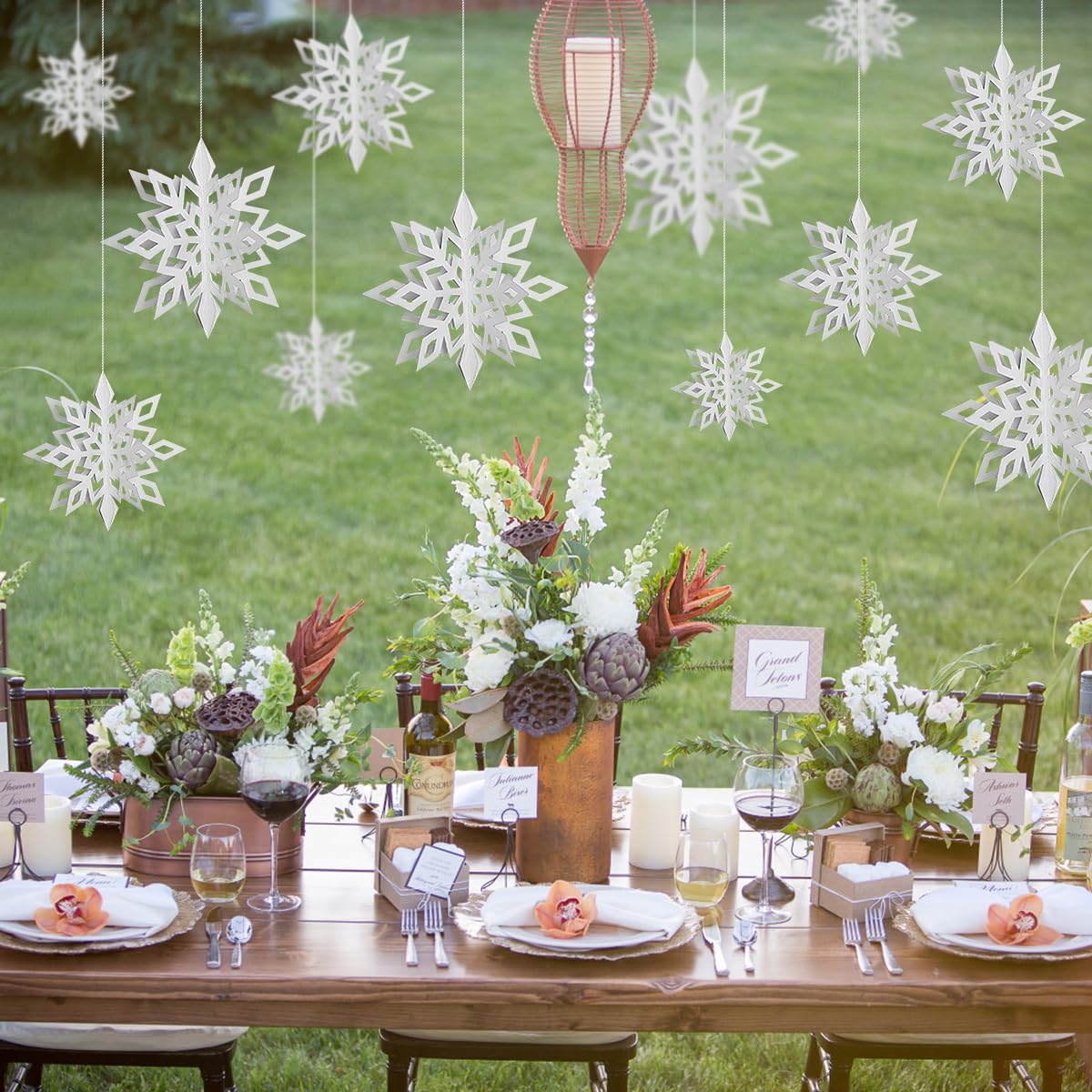 Snowflake Hanging Decorations - 3D Large Snowflakes Paper Hanging Garland for Christmas Winter Wonderland Holiday New Year Party Home Decoration 12PCS (White)