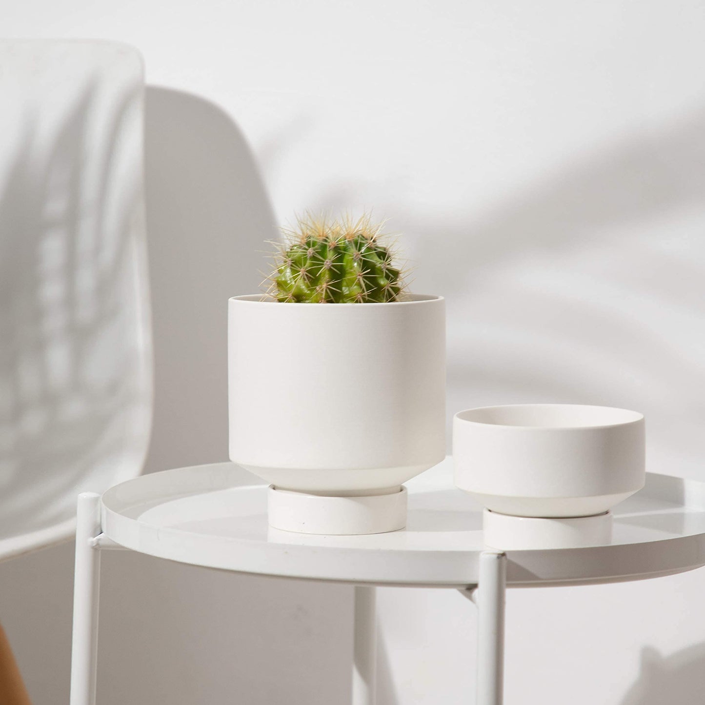 UBEE Plant Pot for Indoor Plants | 5.43 + 4.61 Inch Ceramic Flower Pot | Small Planter Pots with Drainage Hole and Saucer for Herb, Cactus and Orchid, 2 Set, White