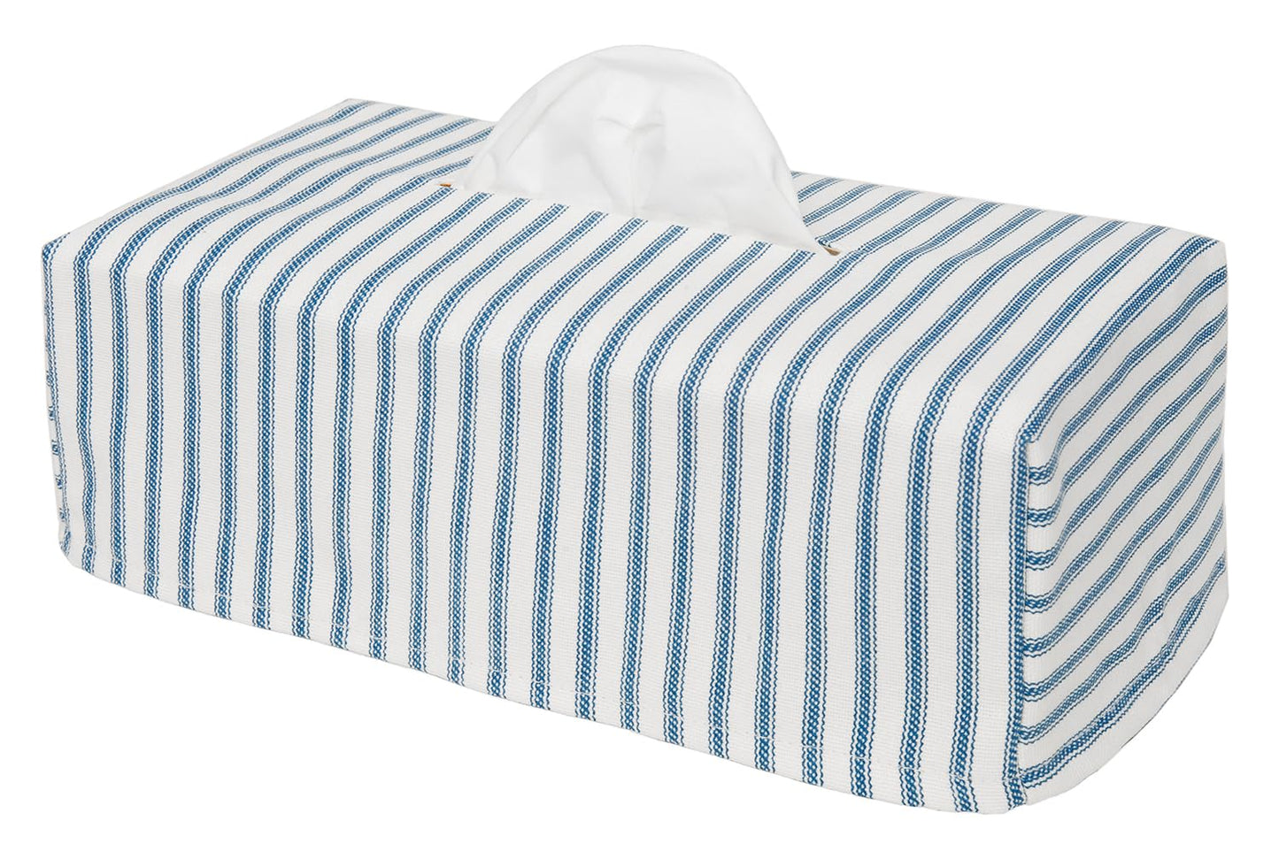 Fabric Tissue Box Cover, Tissue Holder Slipcover, Slips Over Rectangular Cardboard Facial Tissue Boxes -Decorative Blue Stripe Cotton Fabric, Made in USA