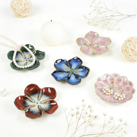 SEEDUSTRY Ceramic Jewelry Tray, Petal Ring Dish, Small Ceramic Jewelry Trinket Holder, Desktop Decoration, Dainty‌ Plate for Rings, Earrings, Necklace, Gifts for Mother Girlfriend Daughter Sister