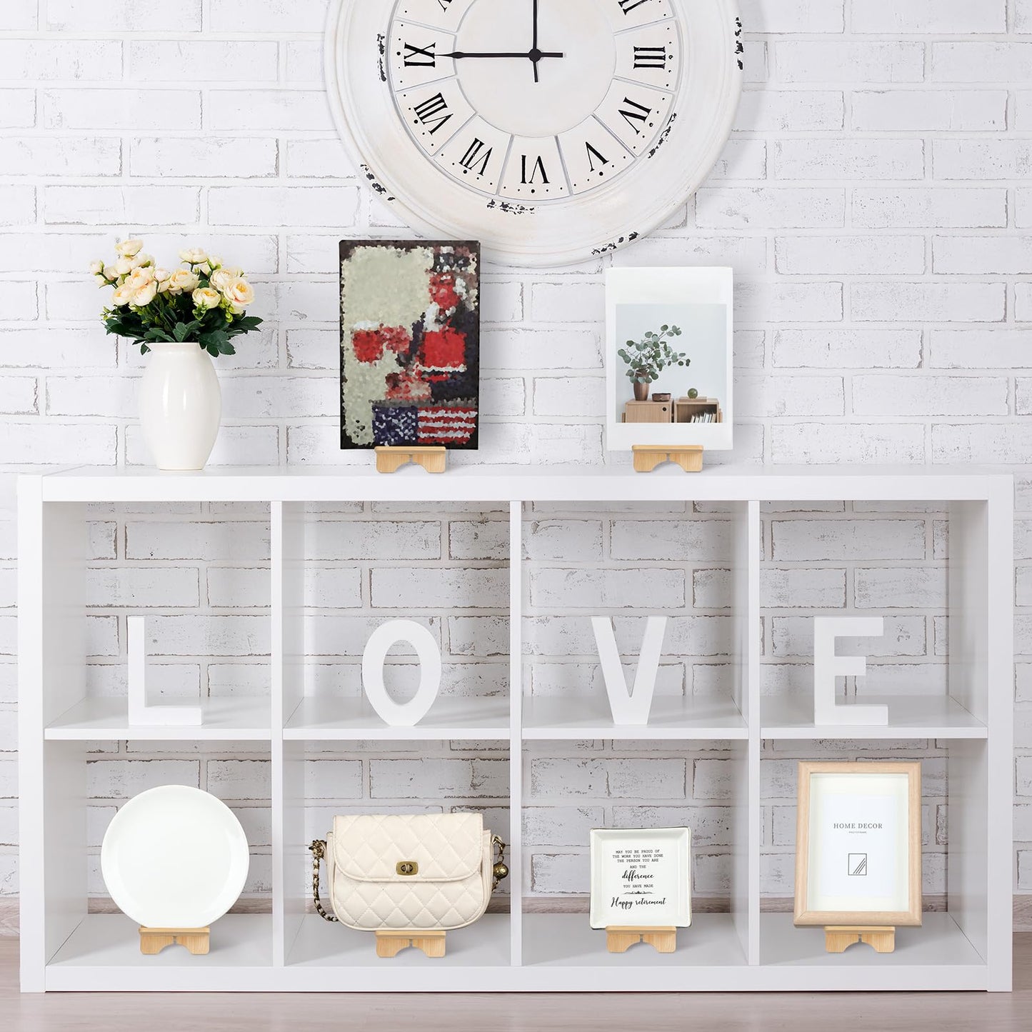 Memorywuu 4 Pcs Bamboo Book Stand for Display Book Holder Easel Stand Collector Display Back to School Gift for Home Office Album Cd Magazine Comic Postcard Picture Artworks
