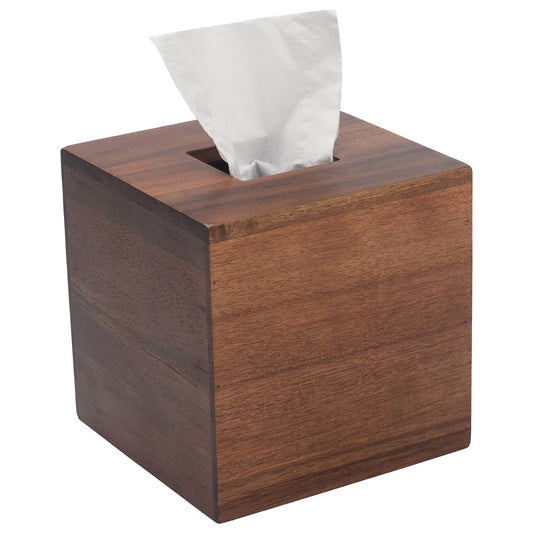 Tissue Box Cover, Square Tissue Box Holder, Acacia Wood Facial Paper Holder for Bathroom, Bedroom, Dinner Table, Office (2 Pack, 5.7 x 5.7 x 5.7 inch)
