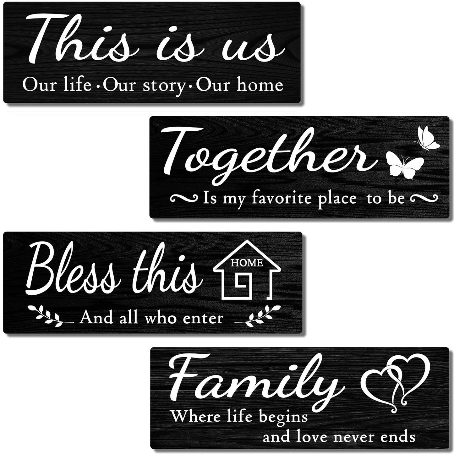 IDATOO 4 PCS Home Wall Decor Signs, Rustic Wooden Living Room Hanging Decorations with Quotes THIS IS US/TOGETHER/BLESS THIS/FAMILY, Housewarming Gifts for Wedding Kitchen