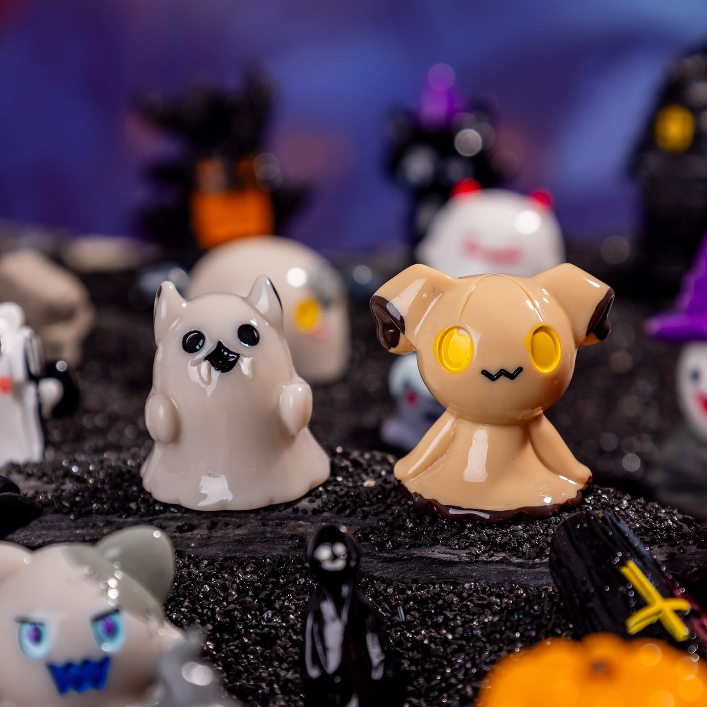 Teenzee 44P Mini Halloween Figurines Tiny Figures Resin Miniature Little Small Figurines Bulk for Micro Fairy Garden Landscape Accessories Hide Crafts Decor