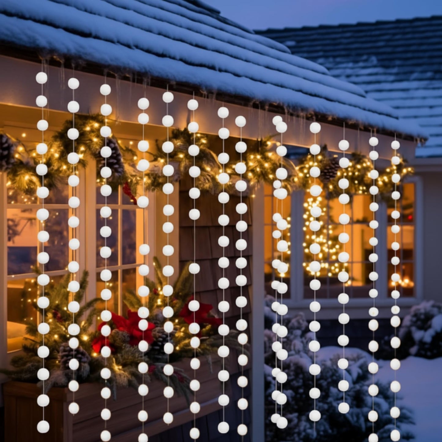 Tegeme 12 Pcs Winter Snowball Garland 6.5 Feet White Pom Pom String Garland Winter Party Wonderland Decoration Snow Ball Hanging Banner White Snowball Decor for Ceiling Tree Holiday Party Wall Home