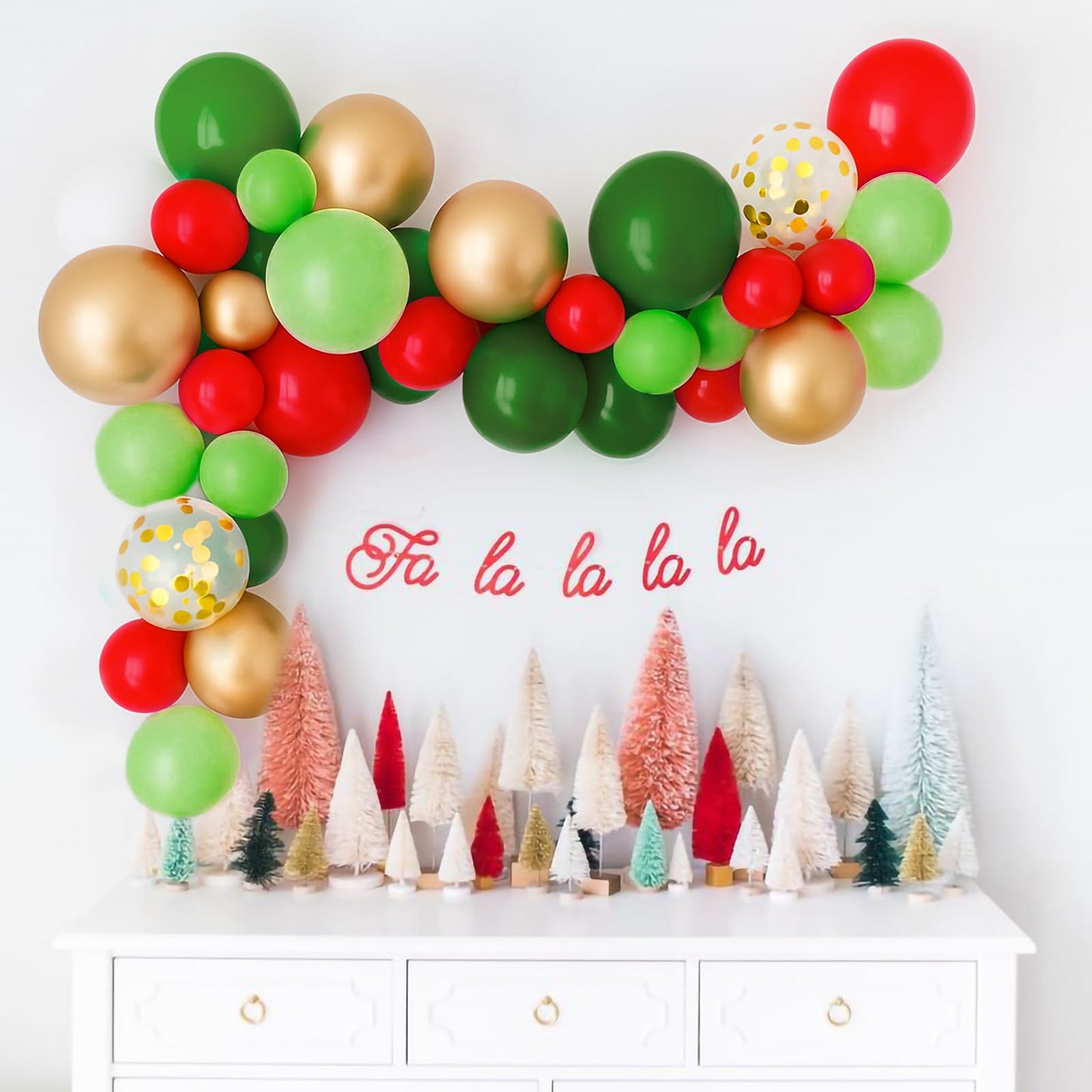 Patimate Red Green Christmas Balloons Set, 50 pcs 12 inch Metallic Gold Lime Forest Green Red Gold Confetti Latex Balloons Kit for Christmas Grinch Birthday Baby Shower Party Decorations