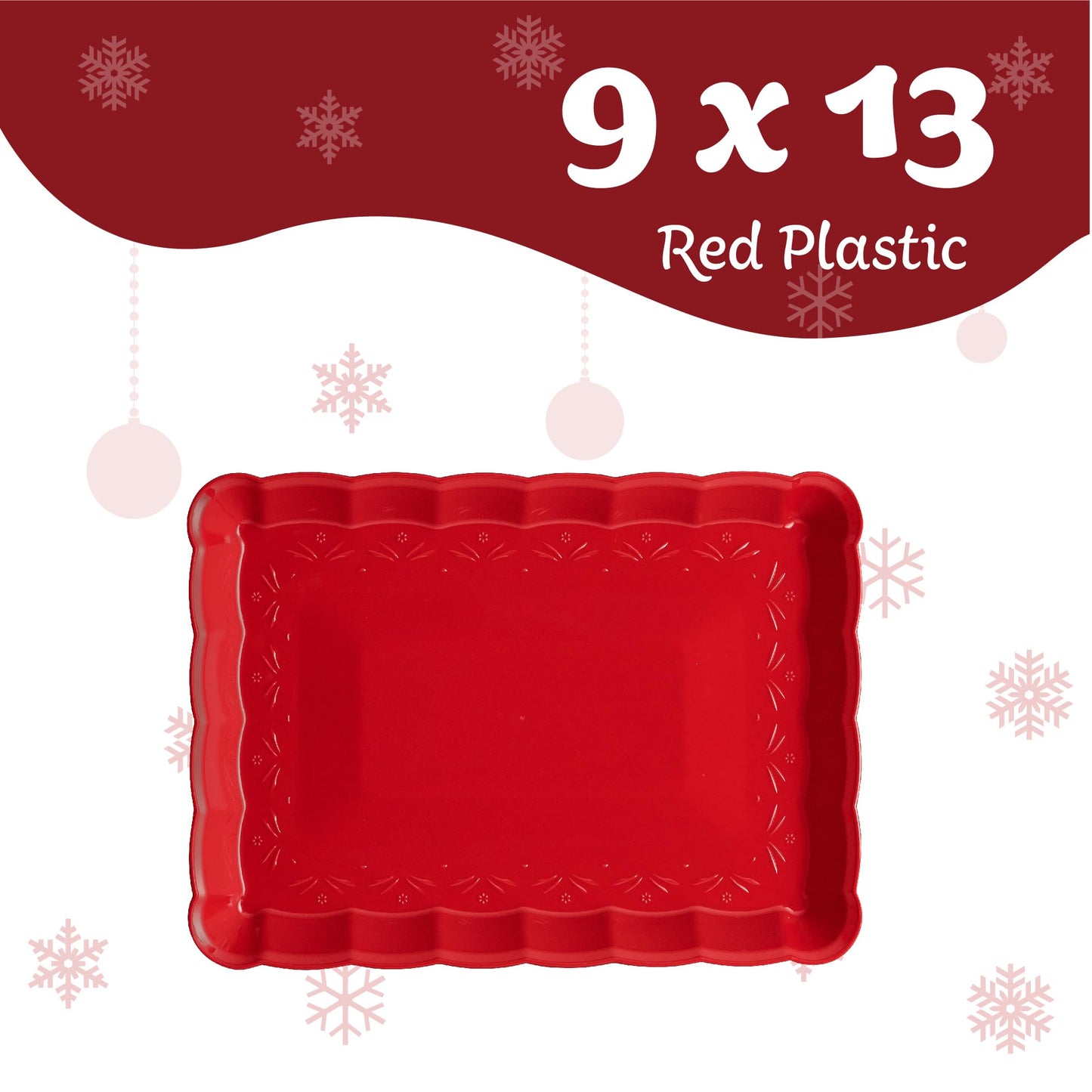 Plasticpro Plastic Serving Trays - Serving Platters Rectangle 9X13 Disposable Party Dish Includes 4 Red Christmas Trays