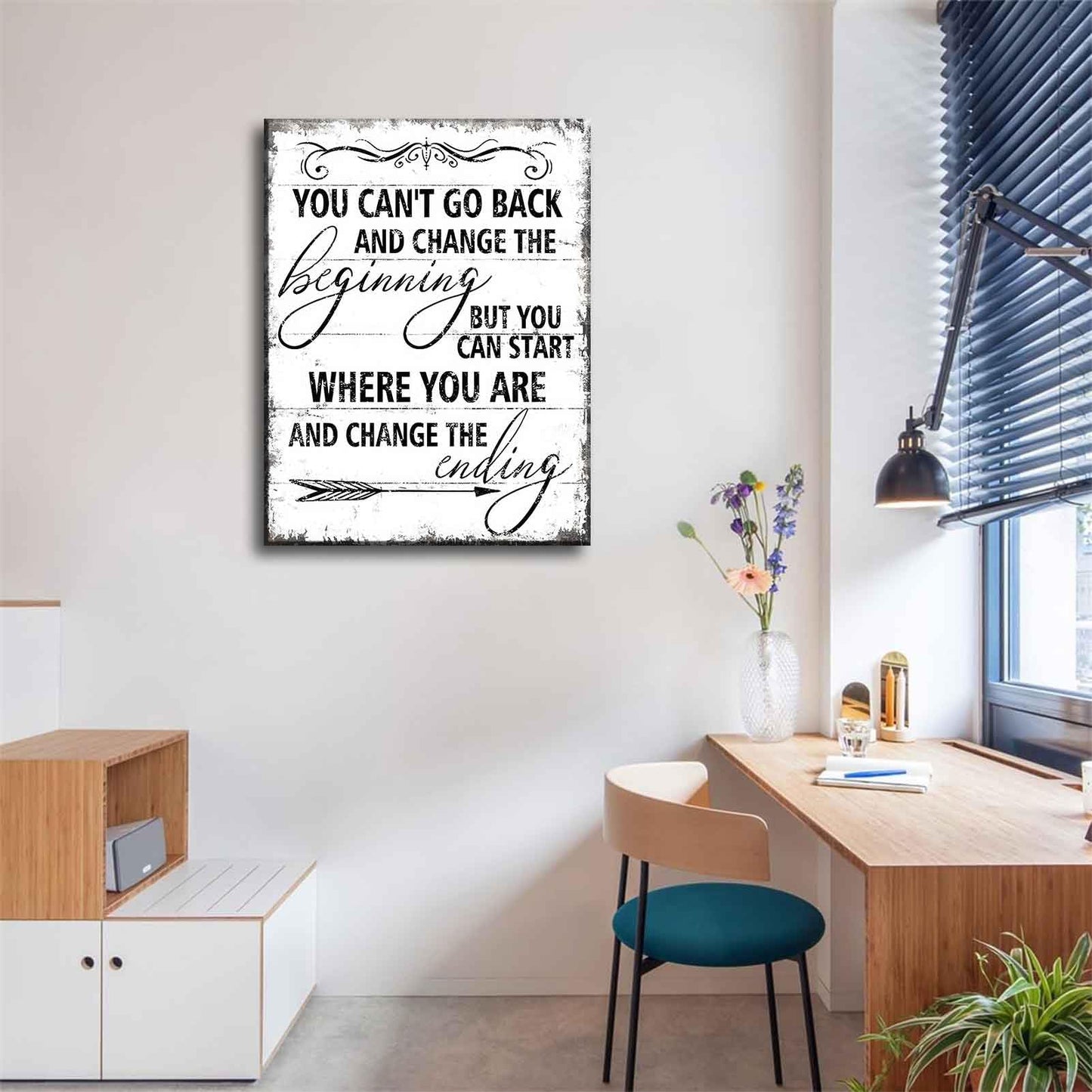 Inspirational Canvas Wall Art You Can't Go Back and Change The Beginning painting Decor Pictures Motivational Positive Quotes Posters Prints for Bedroom Office Living Room Home Decoration