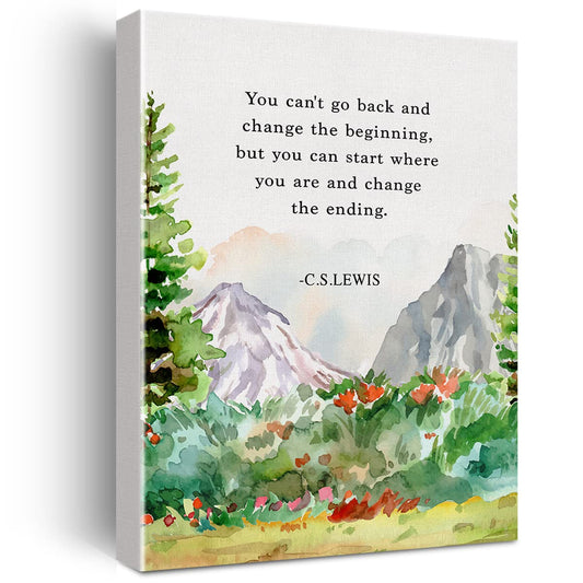 Positive Wall Art Canvas Print Inspirational You Can't Go Back and Change the Beginning Quote Poster Framed Artwork Watercolor Literary Painting for Home Wall & Tabletop Decor