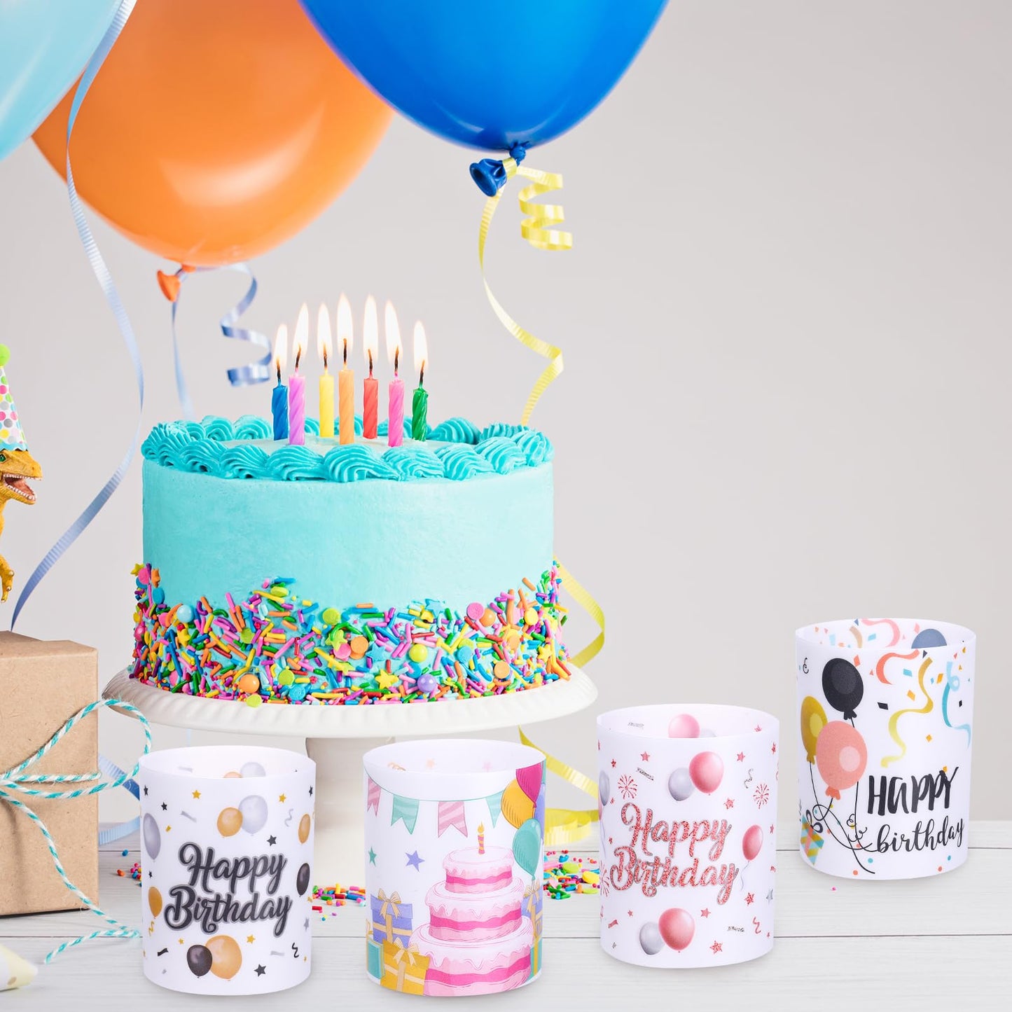 Happy Birthday Table Centerpiece Decorations, 8 Sets Birthday Centerpieces Lantern Boxes & LED Tea Lights, Flameless Votive Candle Holders for Birthday Party, Candle Shade Cover Sleeve for Home Office