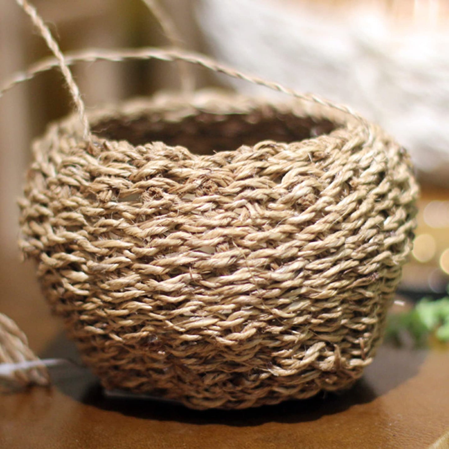 Kuppn 3.9 in Woven Hanging Plant Pot, Hemp Rope Hanging Planter with Rope, Woven Hanging Basket for Succulents, Air Plants and Small Cacti